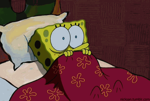 Scared in bed.