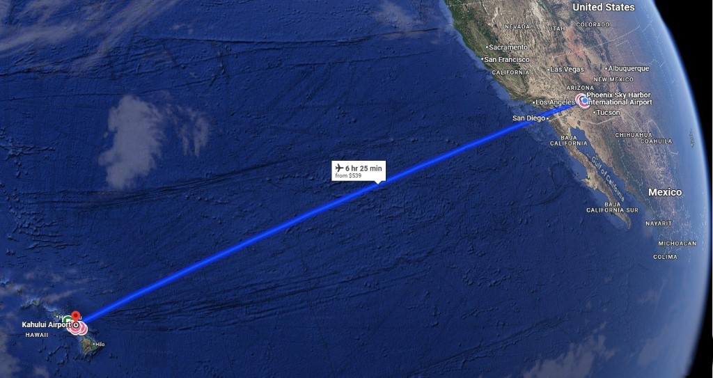 Flight path from Sky Harbor Airport to Kahului Airport