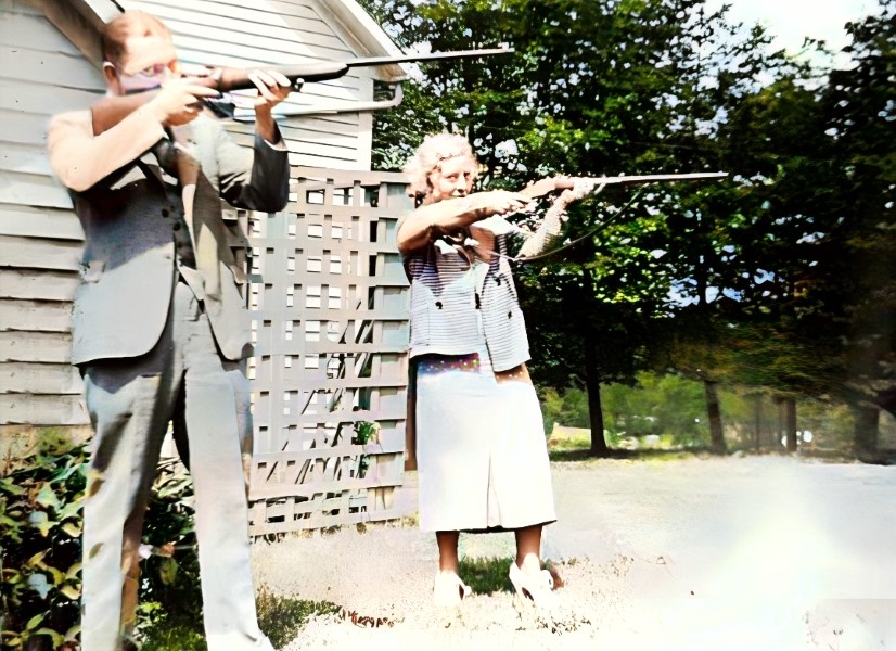 (1937) Mom and a friend shoot at targets in Pawlet.