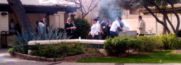 A barbecue lunch in the garden.