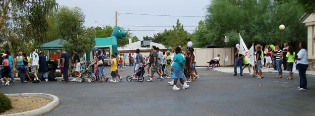 The walkers get in line for their walk.