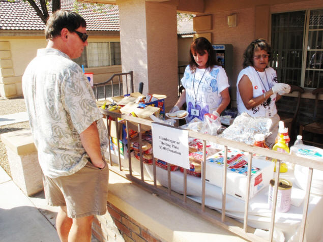 Hamburgers and hot dogs were served.