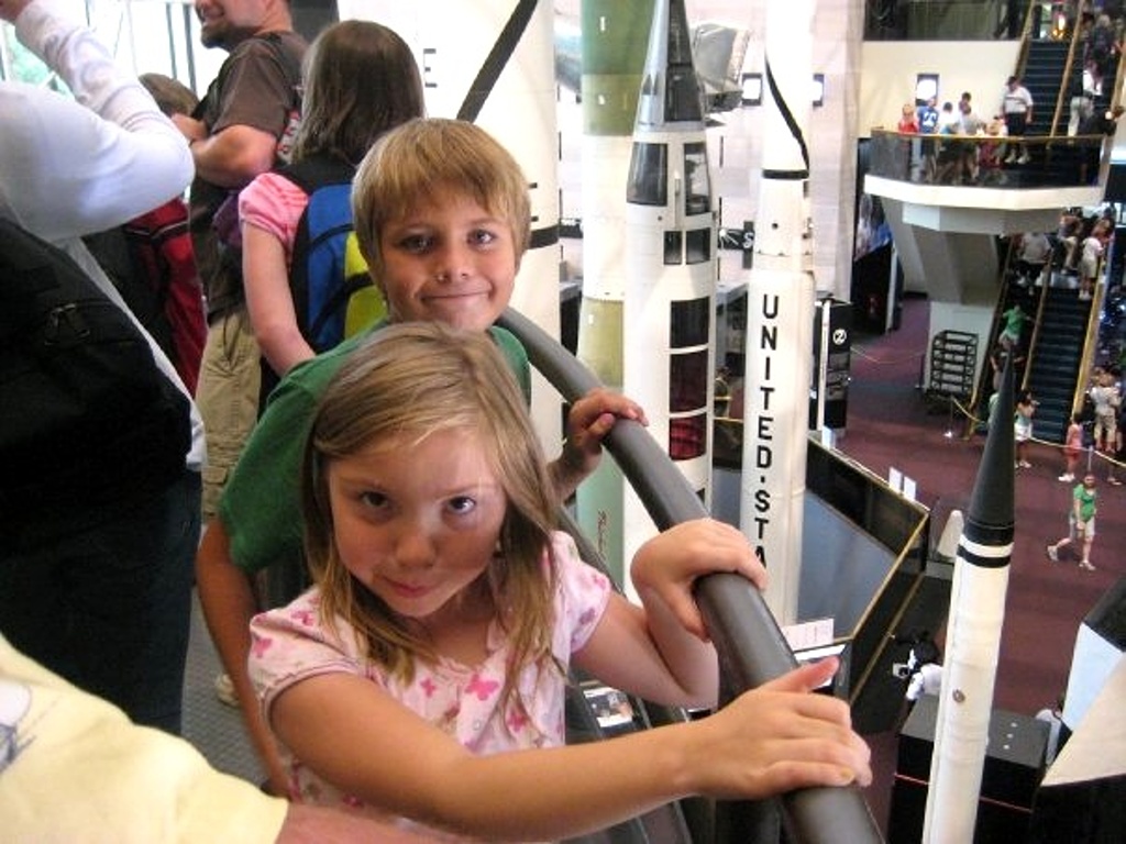 Cailey and Zach in line to see Skylab.