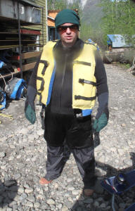 Michael in glacial river gear.