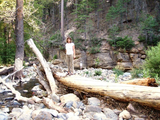 Jenny, on a log.