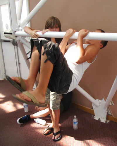 Eric and Zach practice Biosphere 2 gymnastics.