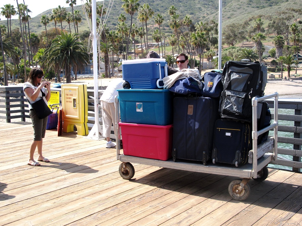 Our luggage, racked.
