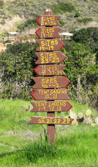The campground signpost points the ways.