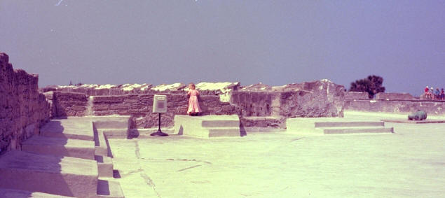 Karen listens to the Old Fort's history.