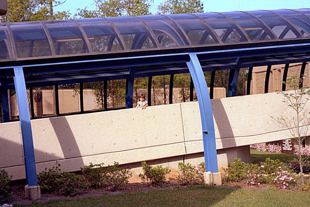 Karen appreciating the architecture at the University of West Florida.