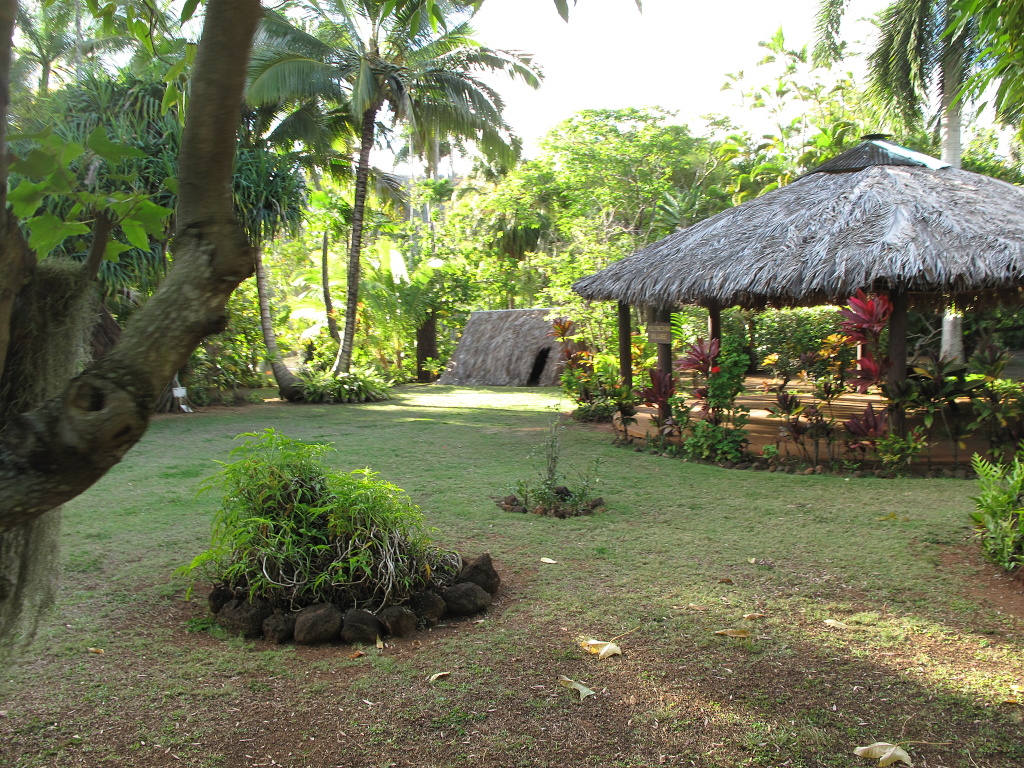 Mockup of an ancient Polynesian village.