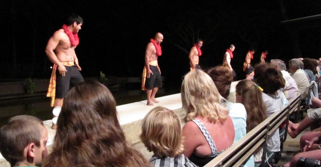 The male hula dancers.