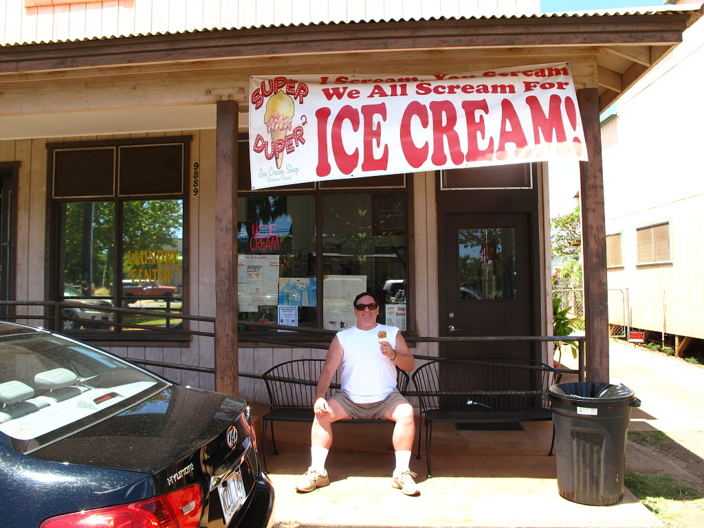 Michael at our favorite ice cream shop on Kauai.