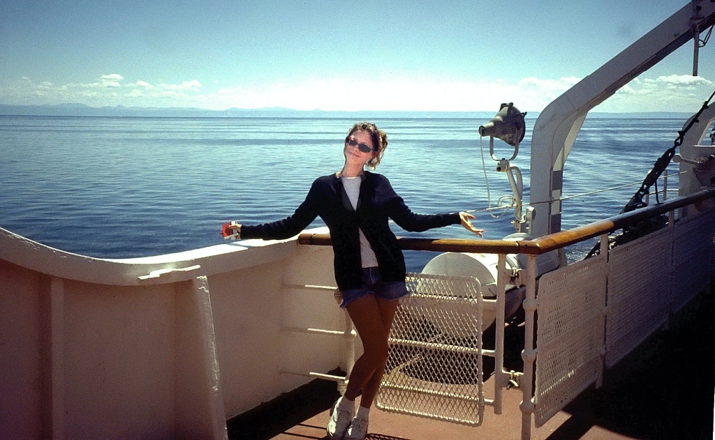 Karen on the ferry across the St. Lawrence.
