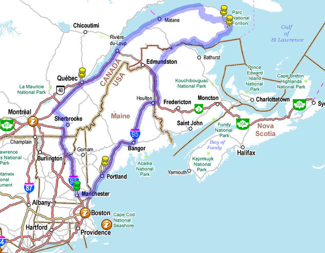 Map of our trip through Gasp&eacute; Peninsula.