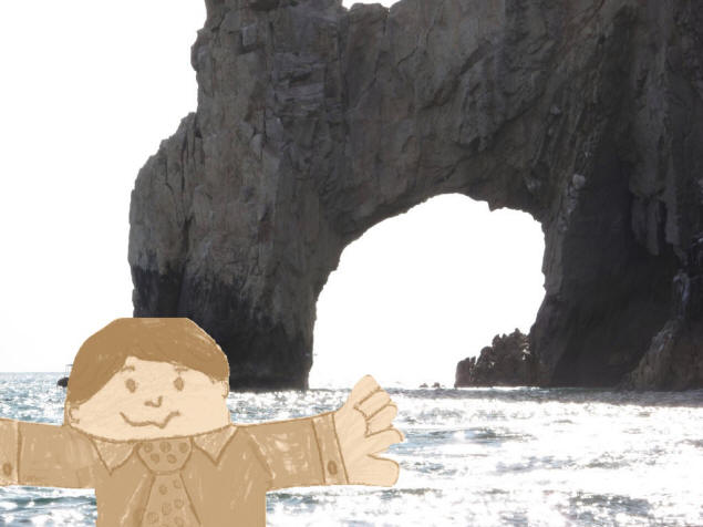 Flat Stanley at El Arco at Cabo San Lucas.